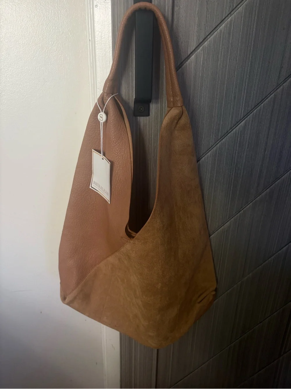 NWT Anthropologie Shiraleah Chicago Arden Tote Tan PU Suede Leather Hobo